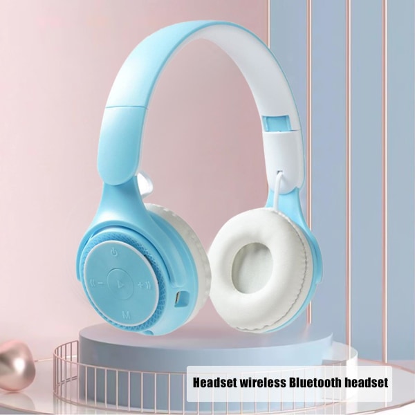 Bluetooth-headset - Bluetooth 5.0 hopfällbart trådlöst spelheadset Macaron Bass-samtal - Blå (Blå)