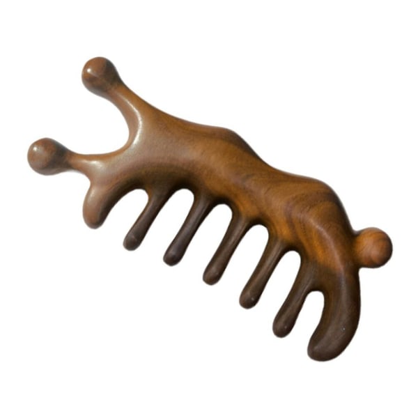 Bredtannet kam sandeltre meridian kam hårpleiehodemassasjeverktøy (12,6X6cm, brun)