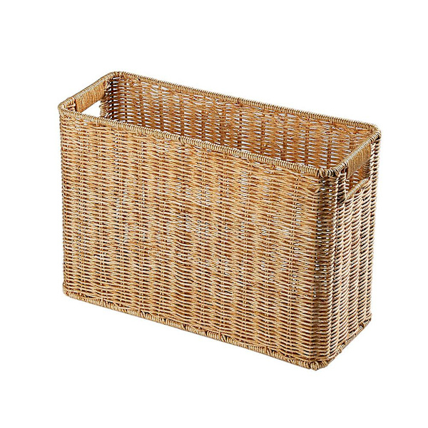 Opbevaringskurv med håndtag, lågfri toiletartikelhylde, imiteret rattan flettet kurv (38X26 cm, lysebrun)