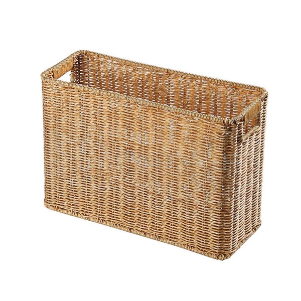 Oppbevaringskurv med håndtak, lokkløs toalettartikkelstativ, imitert rottingvevd kurv (38X26 cm, lysebrun)