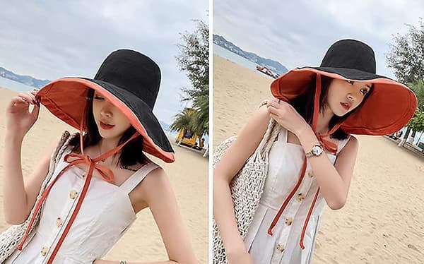 Dame Solhat Bred Skygge UPF 50+ Sommerhat Foldbar Floppy Strandhat til Kvinder-Orangered