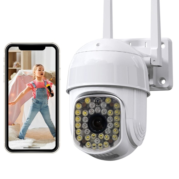 2MP Säkerhetskamera Utomhus 2,4GHz WiFi Hemövervakningskameror utanför med färg Night Vision 2-vägs Ljud Rörelsedetektering Säkerhetskamera（Vit）