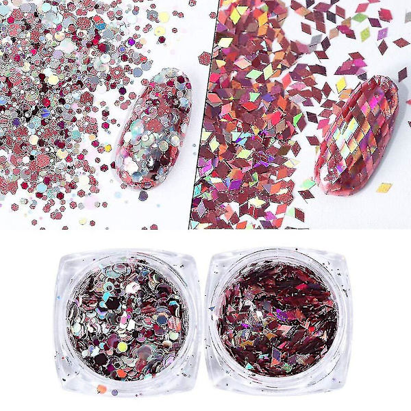 Nagelkonst Paljetter Glitter, 8 Lådor/set Ros Guld Rosa Nagel Flakes Färgglada Blandade Nagel Glitter