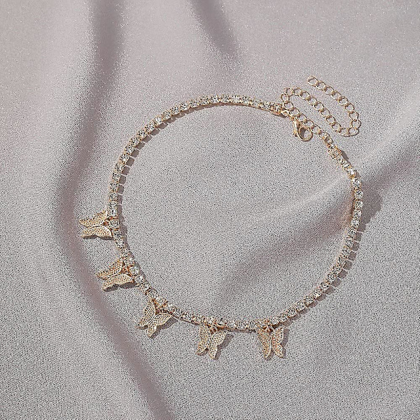 Sommerfugl Choker Halskæde Krystal Vedhæng Funklende Kæde Smykker Til Kvinder (guld)