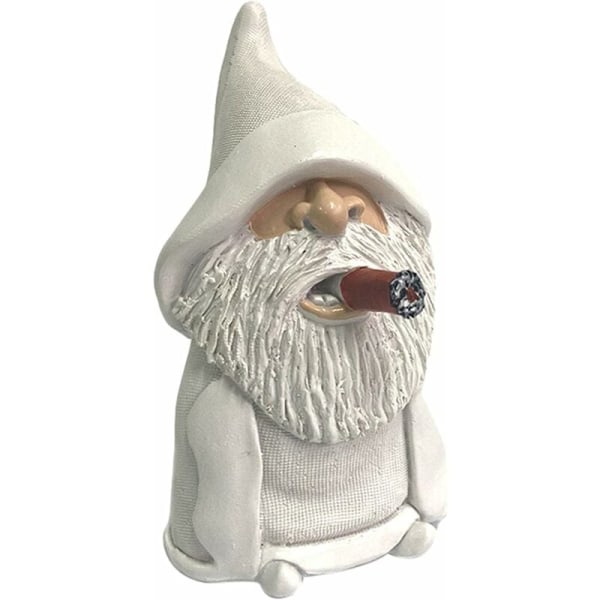Röktomte i trädgårdsdekoration av harts, rolig miniatyrdekoration av tomte