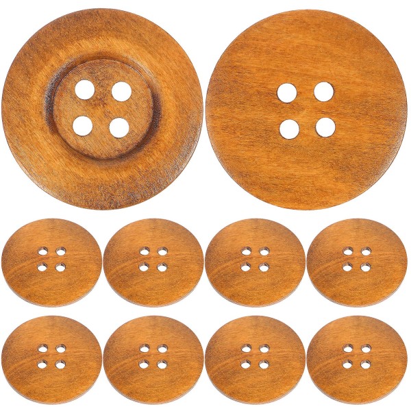 10 stk 50 mm 4-hulls tre knapper, miljøvennlige runde brede kant DIY trykknapper (brun) (10 stk, brun)