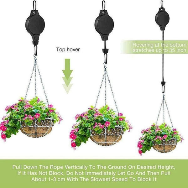 Planteskive Ophængskrog til ophængning af blomsterkurv - Indtrækkelig og justerbar til hjemmehave, sort
