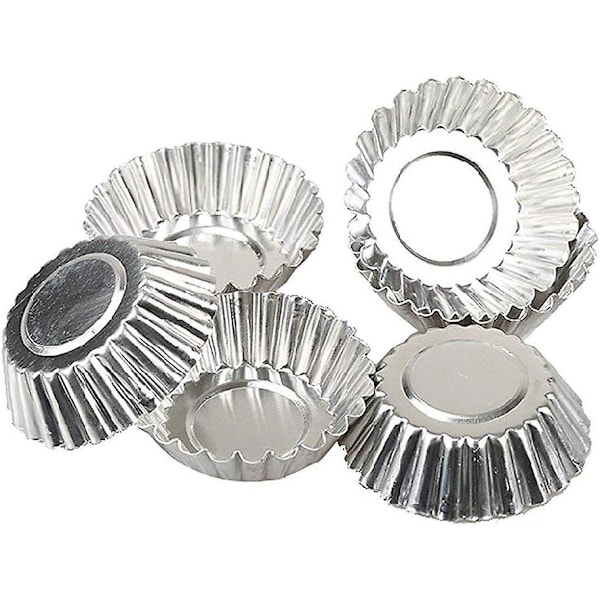 100 st Silver Tone Rostfritt Stål Ägg Tårtform Skålformad Ägg Tårt Cupcake Kakform Puddingform Bakverktyg