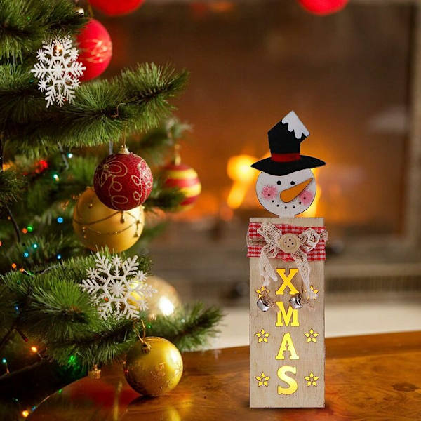 Julbelysning Dekorationer Jul Tomte Snögubbe Ren Trä Jul Nattljus Centerpieces Skrivbordsdekoration för Jul Heminredning