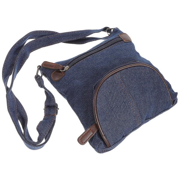Dame Denim Crossbody Bag Skulder Bag Casual Front Pocket Håndveske (Denim Blå) (22x20cm, som vist på bildet)