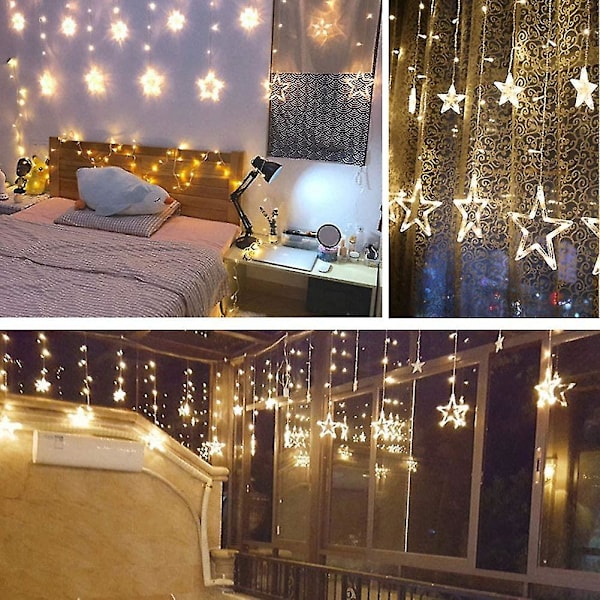 Stjärnformade gardinlampor fönster födelsedag 12 stjärnljus 138 LED gardinremsa rep ljusslinga USB-driven med fjärrkontroll 8 lägen
