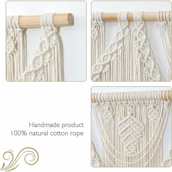 Macrame Väggbonad Stor Boho Chic Vävda Gobeläng Blad Tassel Konst Bomullsrep Bohemisk Macrame Väggdekor för Sovrum Vardagsrum Lägenhet Bakgrund