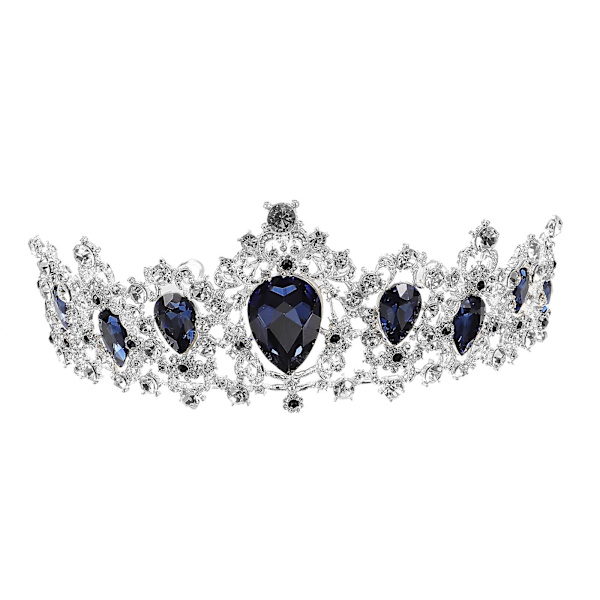 Barok Brud Krone Retro Bryllup Tiara Hovedbeklædning Fest Hår Tilbehør til Kvinder (Blå og Sølv) (16.00X13.00X6.00CM, Blå)