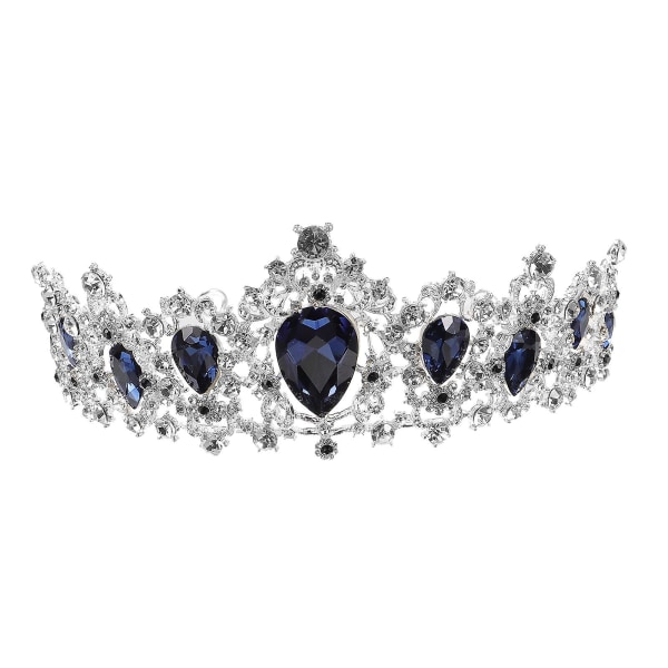 Barokki morsiuskruunu Retro häät Tiara päähine juhlahiustarvikkeet naisille (sininen ja hopea) (16.00X13.00X6.00CM, sininen)