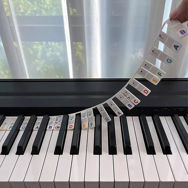 88 tangenter Avtagbar pianoklaviatur Notetiketter Återanvändbara klaviaturklistermärken i silikon för nybörjare Barn Elektroniskt pianotillbehör (Färgglada)