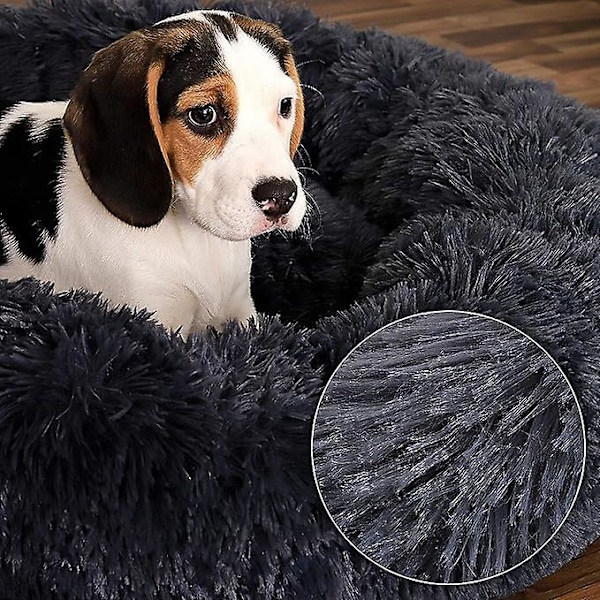 (60cm Mørkegrå) Rund Kurv Hundemadras Kattemadras Donuts