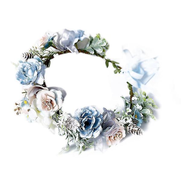 Blomsterkrans för brud med slipsblomkrona Blomsterkrans Huvudband Bröllopsfest (blå)