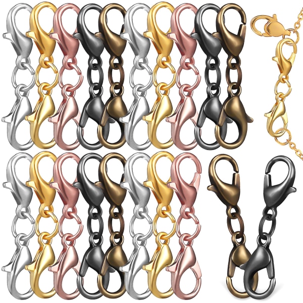 20 stycken dubbel hummerspänne förlängning halsband armband förlängningsspänne lämplig för DIY smycken (som visas på bilden)