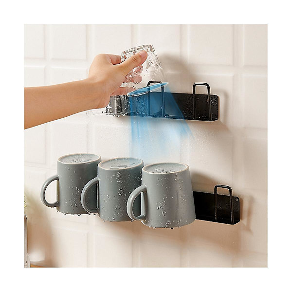 Kaffekoppshållare Väggmonterad Hållare, Kaffe Mugghållare Hängare Ingen Borrning, Mugghållare Krokar Med 4 Kopphållare