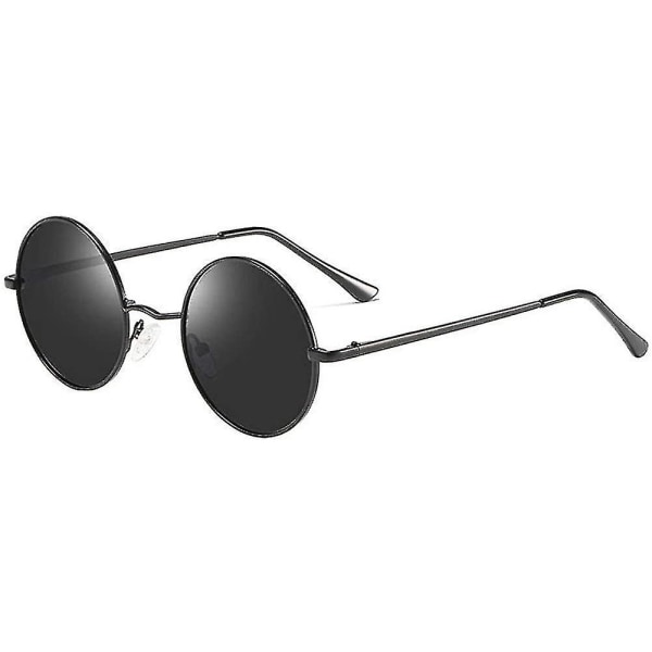Nye 2023 Vintage Runde John Lennon Polariseret Solbriller Til Mænd Kvinder Cirkel Hippie Solbrillerchangzhao（Sort Linse Mat Sort Stel）