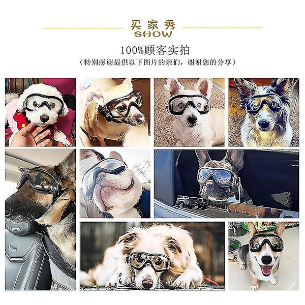 Solglasögon för hundar, anti-UV, vattentäta, vindtäta, ögonskydd, kompatibla med medelstora och stora hundar, simglasögon