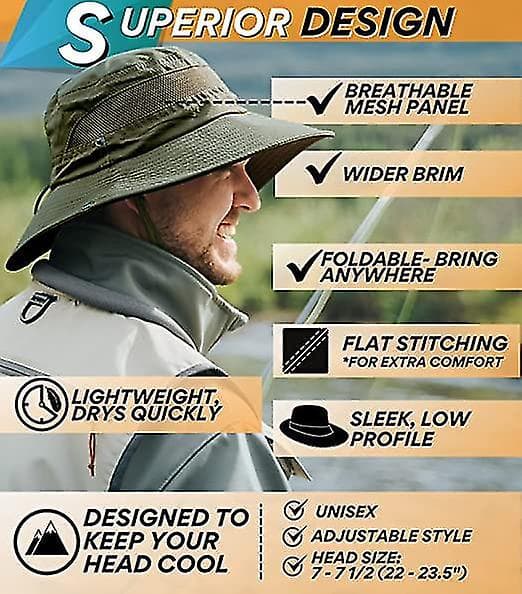 Fiskehat og safarihat med solbeskyttelse (armygrøn)