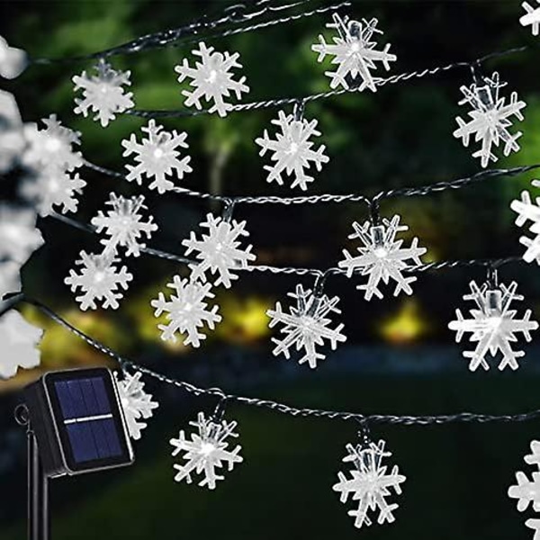 100 LED solcelledrevne julelys med snefnug til udendørs brug, 39 fod solcelledrevne snefnug-lyskæde, vandtæt til juletræ, ferie, bryllupsfest, terrasse