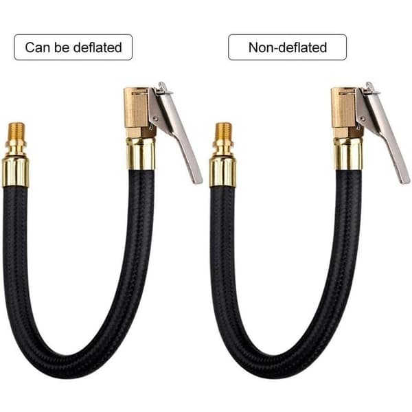 Däckslang för luftpump, 20 cm slang med gummiklämma för bildäckventil med Clip-2 förlängningsadapter