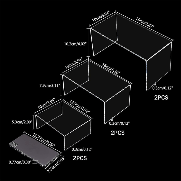 6 st 3 storlekar akryl display risers hållare U-formade smyckesdisplayställ transparent