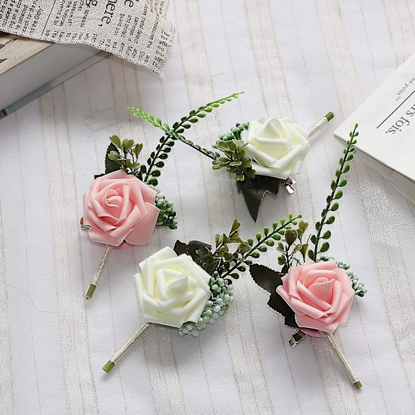 Boutonniere-kukka vaahtokimppu hääkukat häihin (valkoinen, 6 kpl)