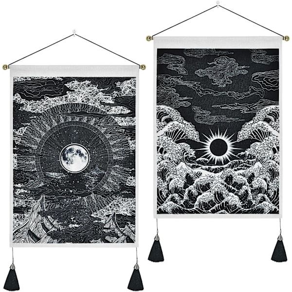 Boutique gobeläng Måne och stjärnor gobeläng Havsvågor Svart och vit gobeläng Solnedgång Perfekt för ett rum (35 X 50 cm) 2-pack