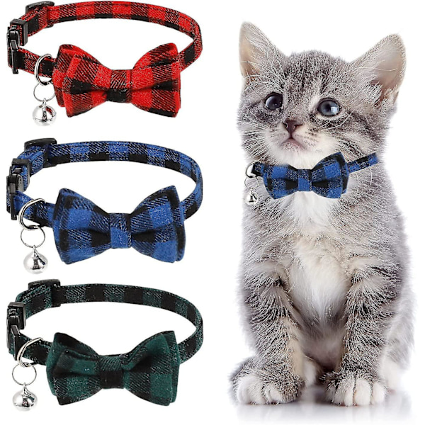 3 Pcs Cat Collar, Anti Strangling Cat Collar With Adjustable Bow Tie Bell 15-20cm Collar