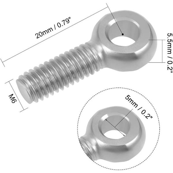 Köpdiagram 10 st öglebultar M6 x 20 mm rostfritt stål 304 gänga