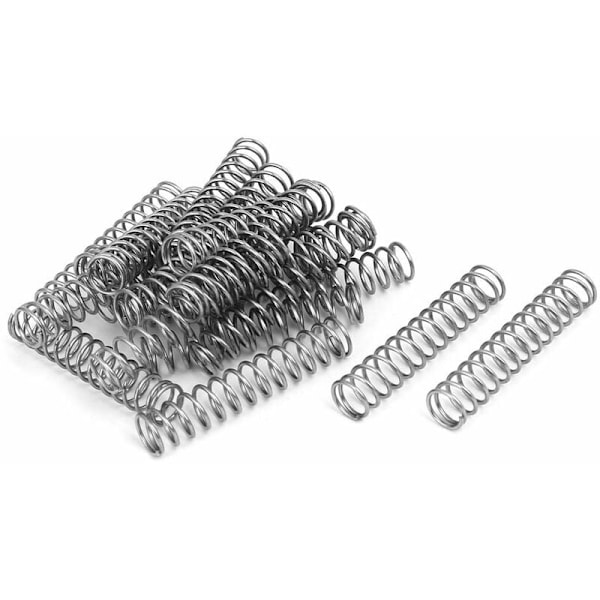 Tryckfjäder, 304 rostfritt stål, 10 mm ytterdiameter, 1 mm trådstorlek, 50 mm fri längd, silverton, 20 st