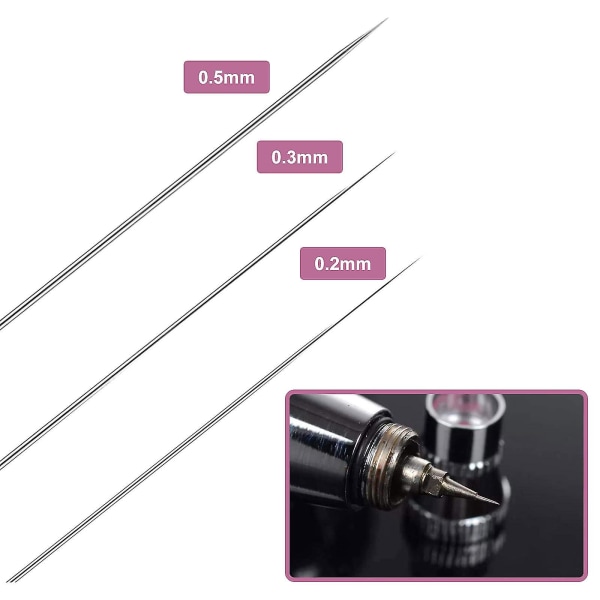 Airbrush-dyse-nålsett, 0,2 mm/0,3 mm/0,5 mm Airbrush-nåler Airbrush-dyser Erstatningsdeler for Airbrush-sprøytepistol, tilbehør Maling
