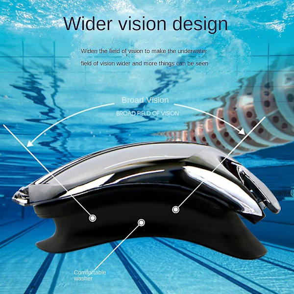 HD-speglade linser, anti-imma, anti-imma beläggning, ergonomisk design, lämplig för simlektioner och vattengympa (300 grader