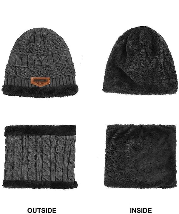 Barnmössa vintermössa med halsduk set casual stickad mössa varm stickad mössa fleecefoder mössa（Grå）