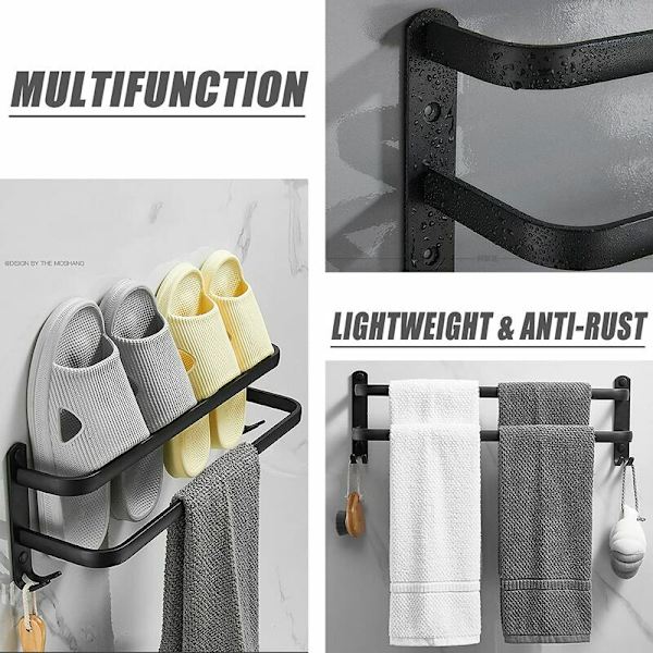 Rea 40cm väggmonterad rymd aluminium handdukshängare klädhängare arrangör badrumstillbehör dubbel matt svart finish (mått: 40cm)
