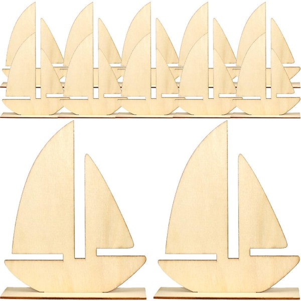 10-delat set med segelbåtsformade träspån antika trädekorationer (4,4X14,8X18CM, som visas på bilden)