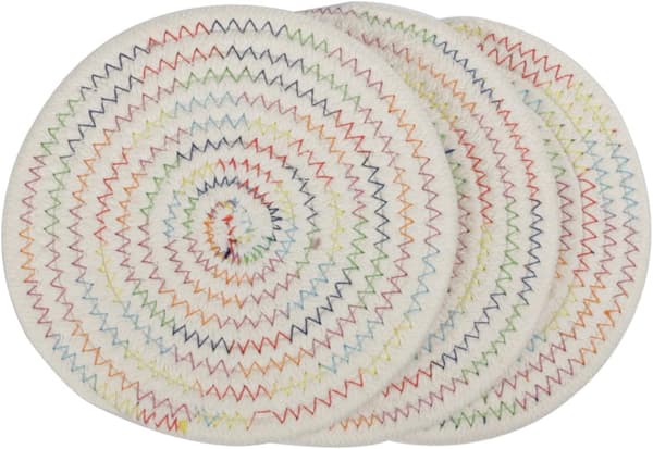 Vitt 3-delat set: Grytunderlägg i 100 % bomullssnöre, flätat, 7\" diameter