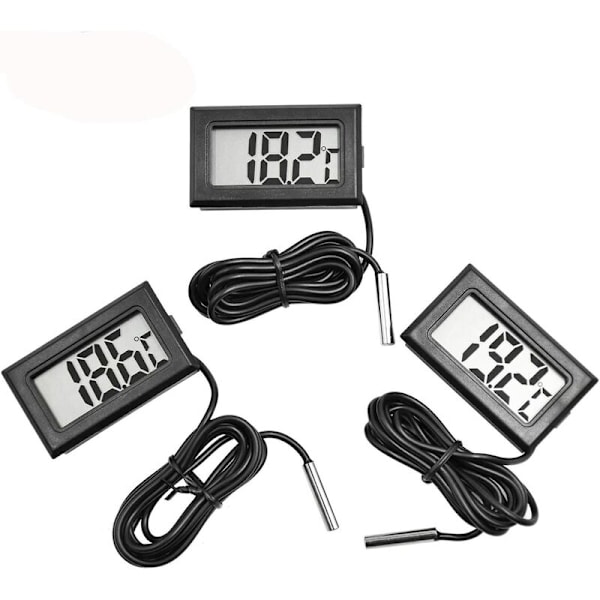 Set med 3 LCD-akvarie-termometrar Digital Digital Termometer med Vattentät Sond för Akvarium, Terrarium och Vivarium