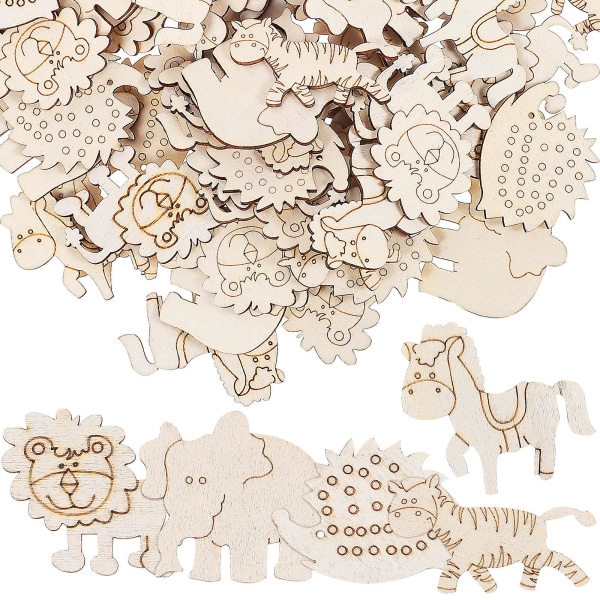 100 Pieces Wooden Animal Ornaments DIY Craft Paper Decoupage Wooden Pieces for Centerpieces (As shown in the picture)