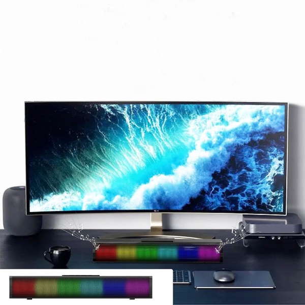 Lång ljudförstärkare, LED-pickupljus, subwoofer, datorbord, Bluetooth-högtalare, lång batteritid (svart)