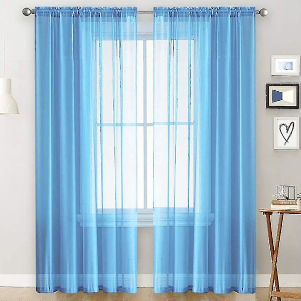 Blå Voile Gardiner Med Volanger I Linneoptik Transparent Gardiner & Draperier