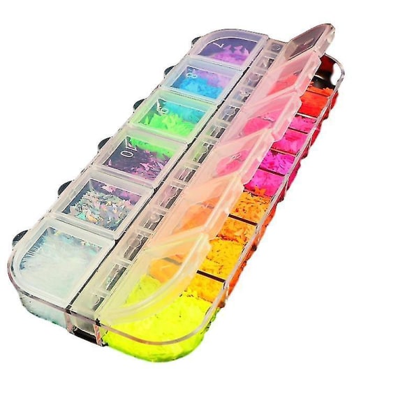 12XYP Holografisk Nail Art Glitter 3d Farge Full Flakes