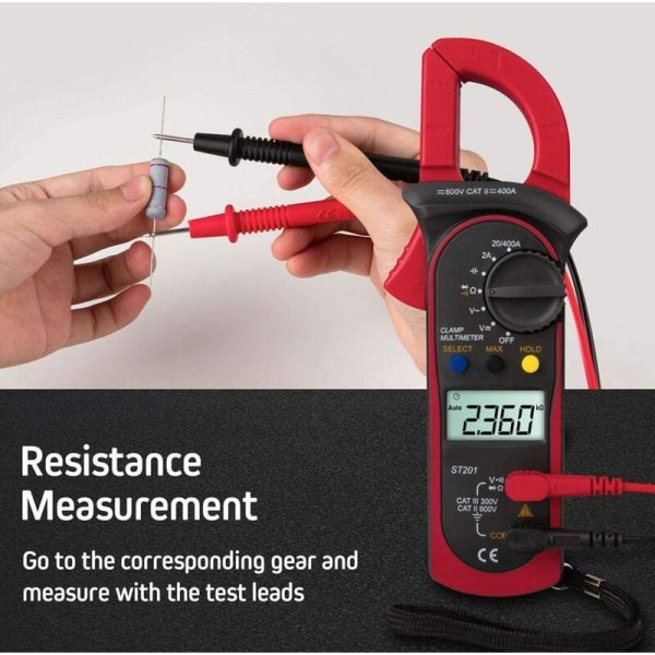 ST201 DC/AC Automatisk Digital Tångamperemeter Spänning Resistans Diod Tester (Röd)