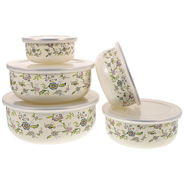 5-pack emaljskålar, matskålar, salladsskålar, fruktskålar med lock (10,3X10,3cm, flerfärgad)