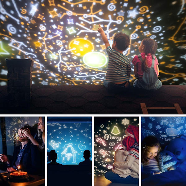 Baby Projektor Nattlys, LED Nattlys Barn Musikalsk Lyslampe 360 Rotasjon, 8 Sanger, 6 Projeksjonsfilmer, for Barn, Baby, Rom, Gaver, Bursdag