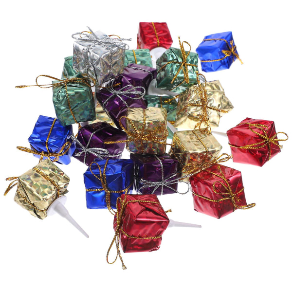 24 stykker kaketopp dekorasjon fargerik gaveeske form kakeskilt topper festfavoritter (5,3X2,4X2,4CM, flere farger)
