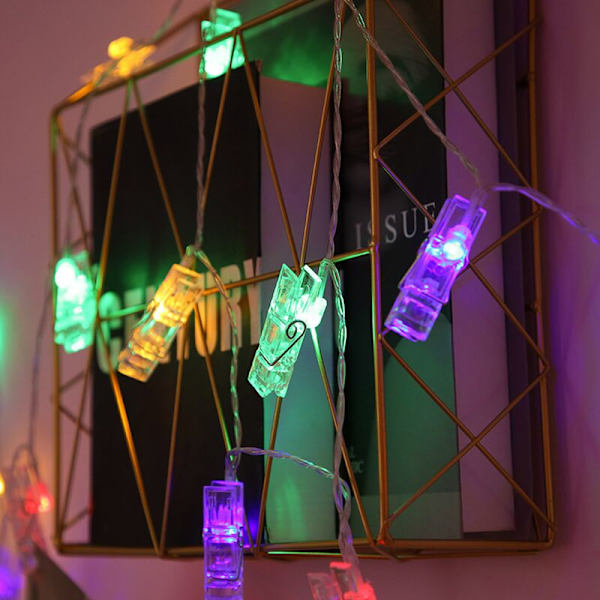 Batteridriven ljusslinga med LED-fotoklämmor (20/40 LED) flerfärgad stor klämma 3m 20 lampor
